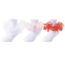 Toddler Girls Double Lace Socks Turn Cuff Big Ruffle for Little Kids 1-3T Whi...