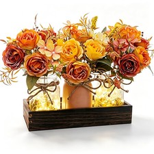 Best LUEUR Fall Mason Jar Centerpiece Set of 3 with Rustic Wood Tray-Orange Rose