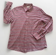 Marine Layer Shirt Mens Sz. XL Pink White Striped Soft LS Button Up T24