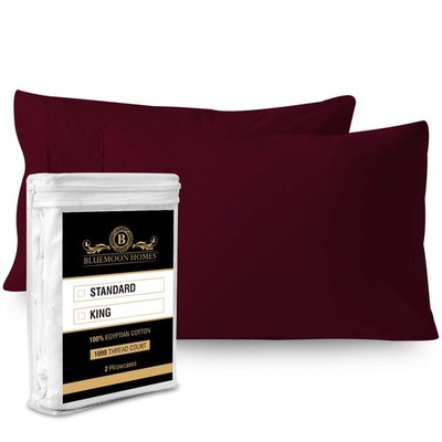 1000 Thread Count 100% Egyptian Cotton King Pillowcase Set, Burgundy, 20'' x 40''