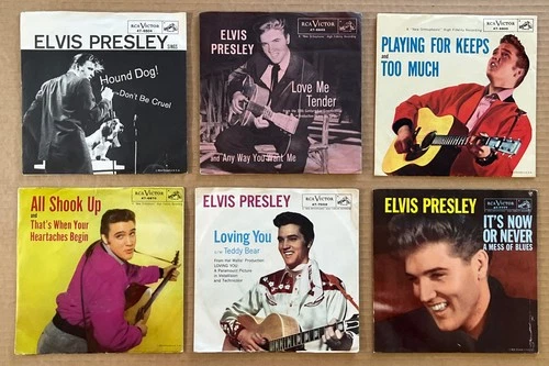 ELVIS PRESLEY Early 45s Vinyl Singles + Picture Sleeves 6-pack Lot of 6~ NICE!