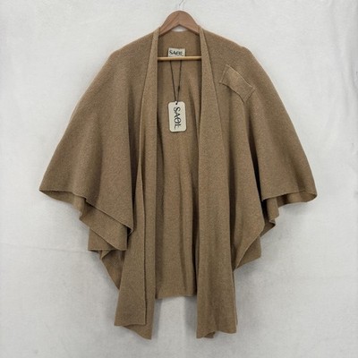 SAOL Lambswool Draped Shawl Womens One Size Beige Knit Wrap Poncho Open Front