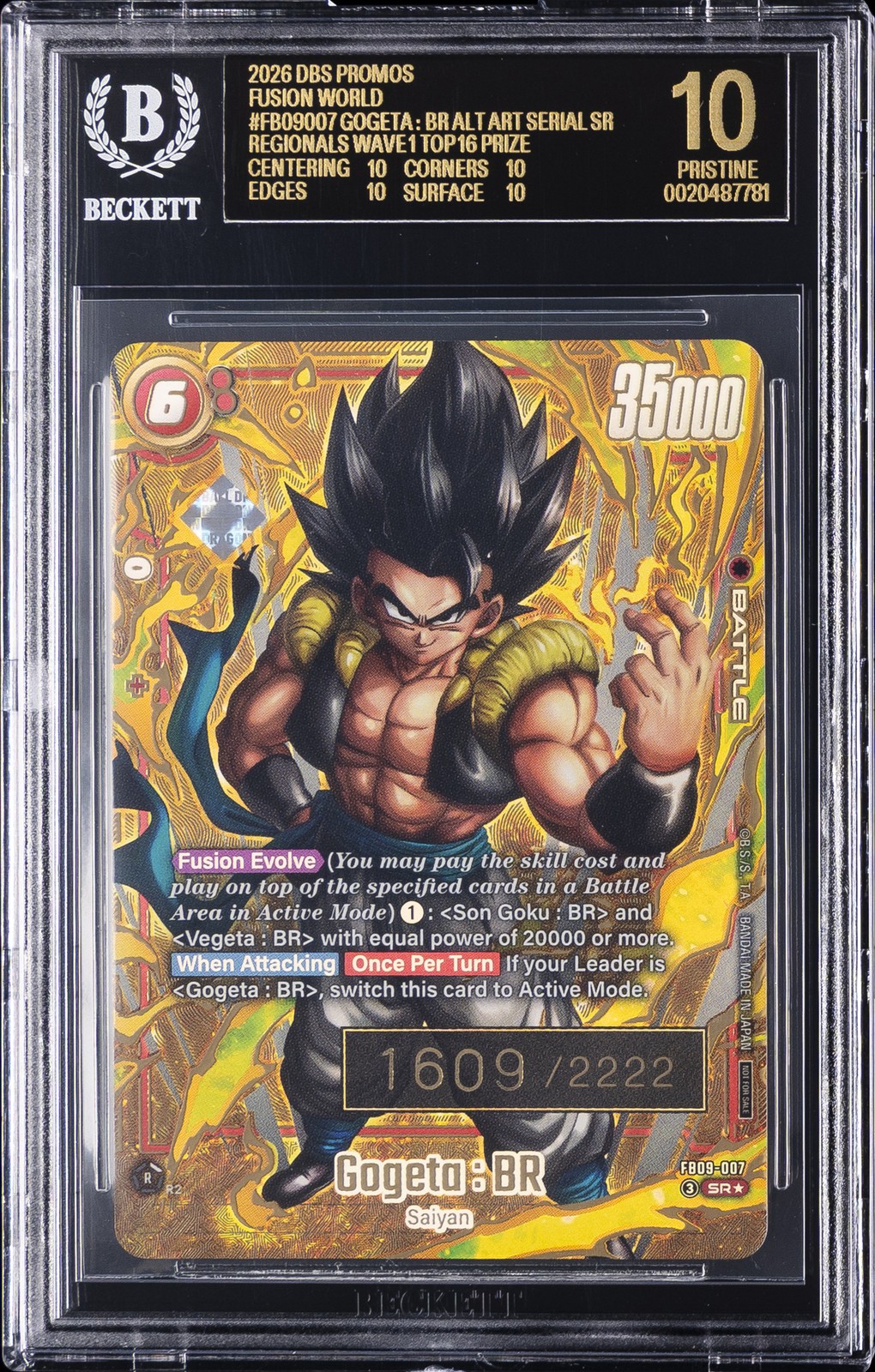 2026 DBS PROMOS #FB09007 GOGETA: BR ALT ART SERIAL SR BGS 10 BLACK LABEL