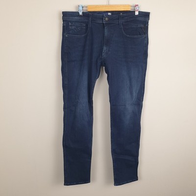 Replay Jeans Mens W36 L32 Dark Blue Stretch Denim RBJ Fit Straight Leg Casual