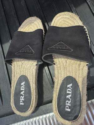 PRADA Women s Black Logo Slide Espadrille Sandals Fabric EU 37 US 6.5