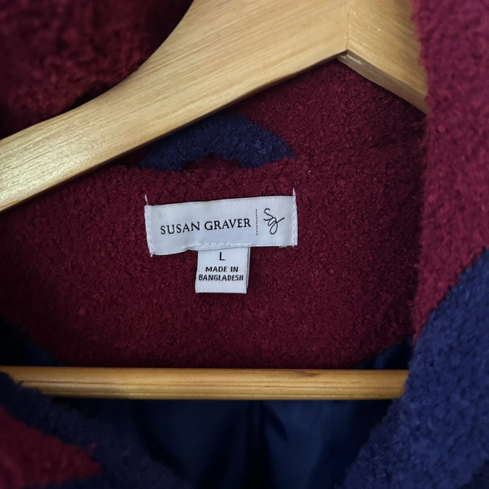 Susan Graver Coat Womens Large Purple Blue Hooded Pockets Zip Up Mid Weight - Image 4 of 4