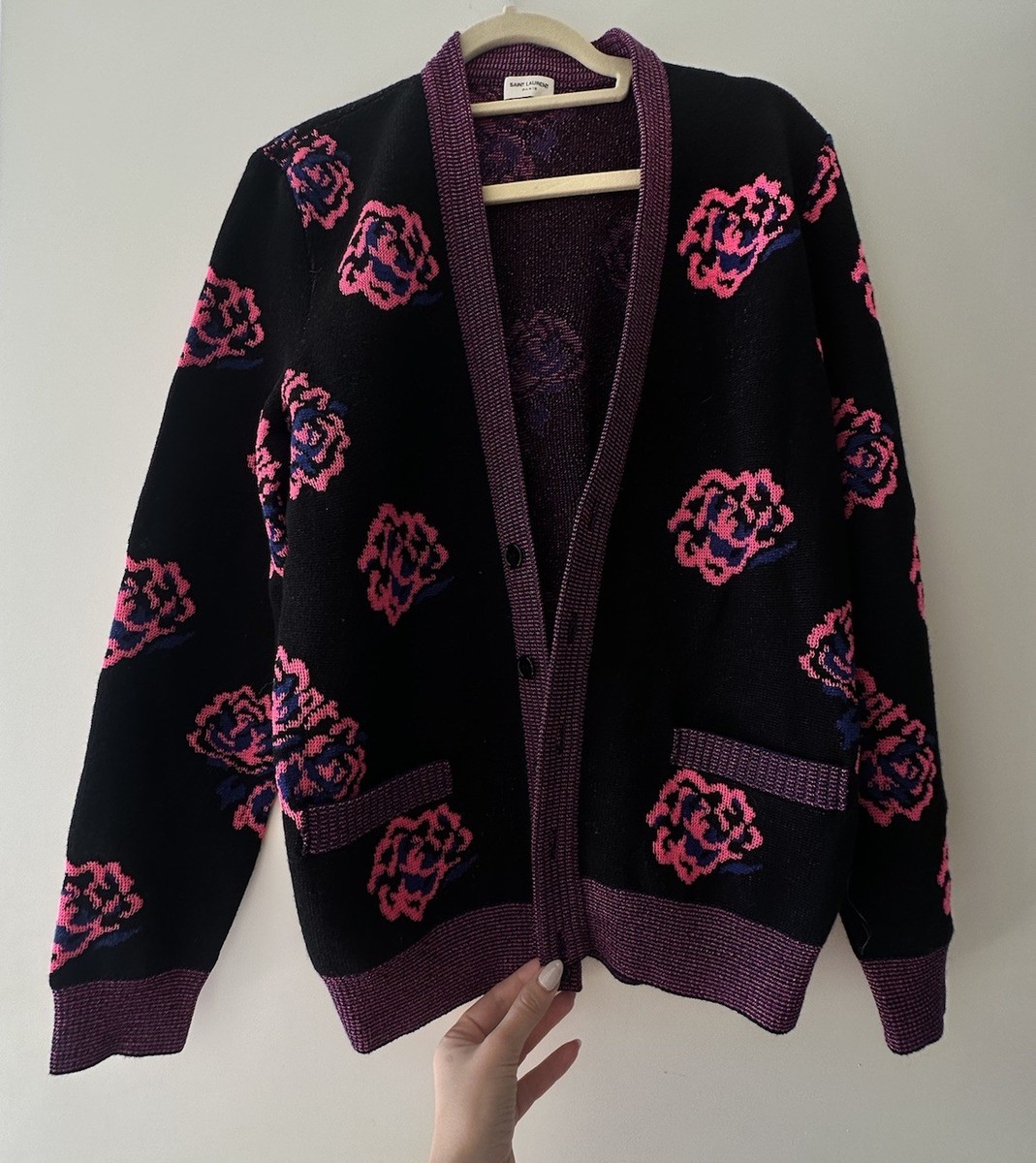 Saint Laurent Knit Cardigan SS16 Surf Sound Rose Floral Hedi