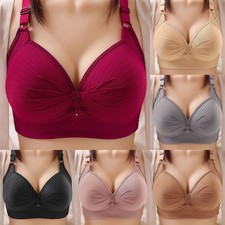 Non Wired Bra Ladies Full Firm Support Wire Free Lace Trim Large Plus Size UK