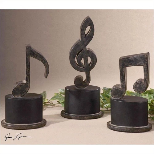 Uttermost Music Notes Metal and MDF Wood Figurines in Aged Black (Set of 3) - Picture 1 of 2