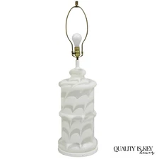 Vintage Murano Mazzega Style White Frosted Swirl Glass Large Table Lamp