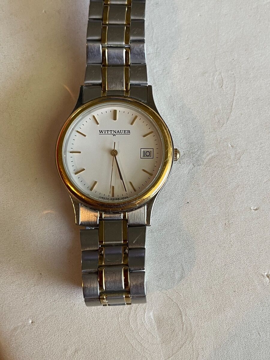 Wittnauer Mens Vtg Retro Silver/Gold Chrono WR Swiss JV8074 Wittnauer Mens Vtg Retro Silver/Gold Chrono WR Swiss JV8074