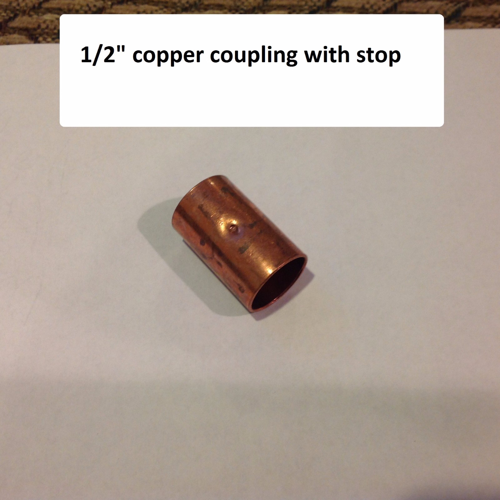 Copper Sweat Fitting Plumbing 1/2" coupling with stop - old stock fitting