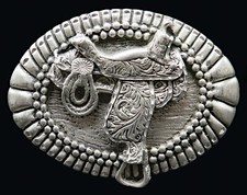 Western Horse Saddle Diamond Cut ege Vintage Belt Buckle