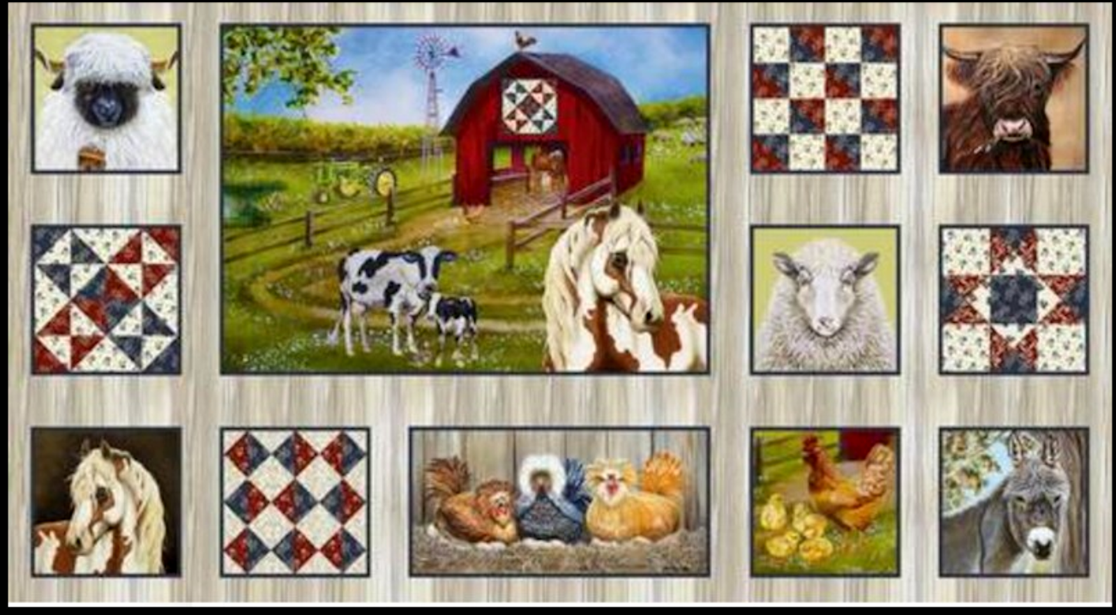 Henry Glass Down on the Farm Quilt Panel Fabric Featuring Highland Cow Cotton Design  