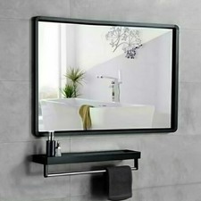 Bathroom Metal Frame Mirror Wall Mounted Mirror with Cosmetics Towel Shelf Rack