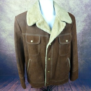 Vintage Jc Penney Sherpa Lined Leather Jacket 46 Seude Western
