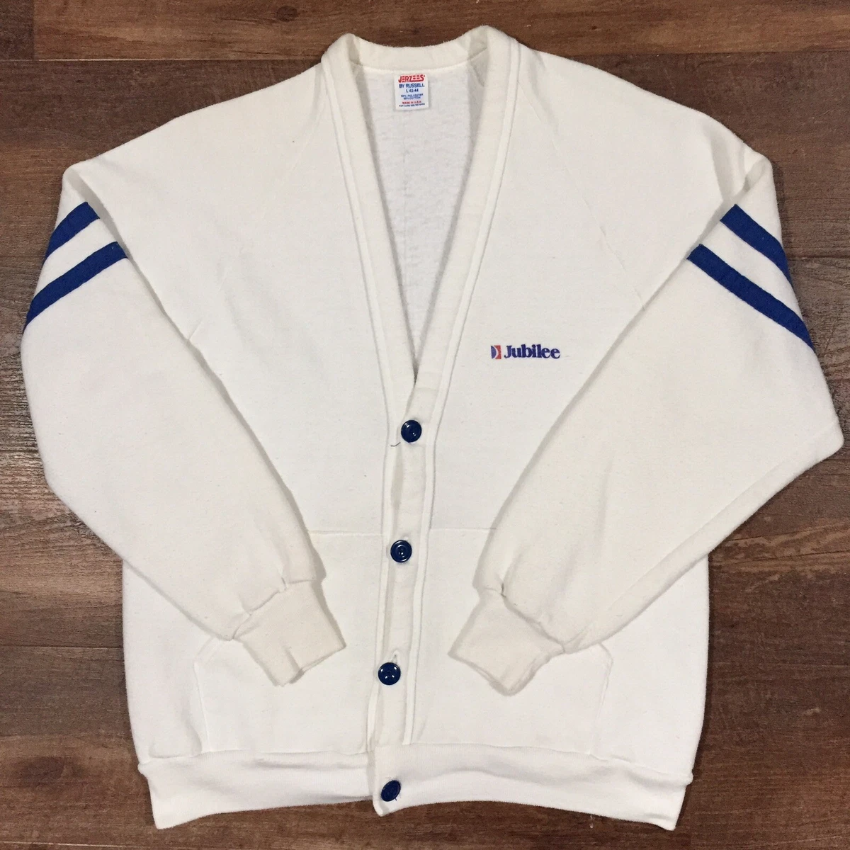 Vintage 80s Jerzees Russell Cardigan Letterman Sweater Jubilee Cruise Ship Large