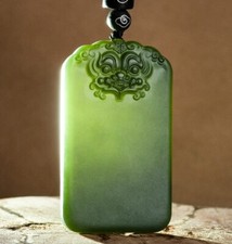 Certified Natural Grade A Dark Green HeTian Nephrite Jade Pendant Necklace