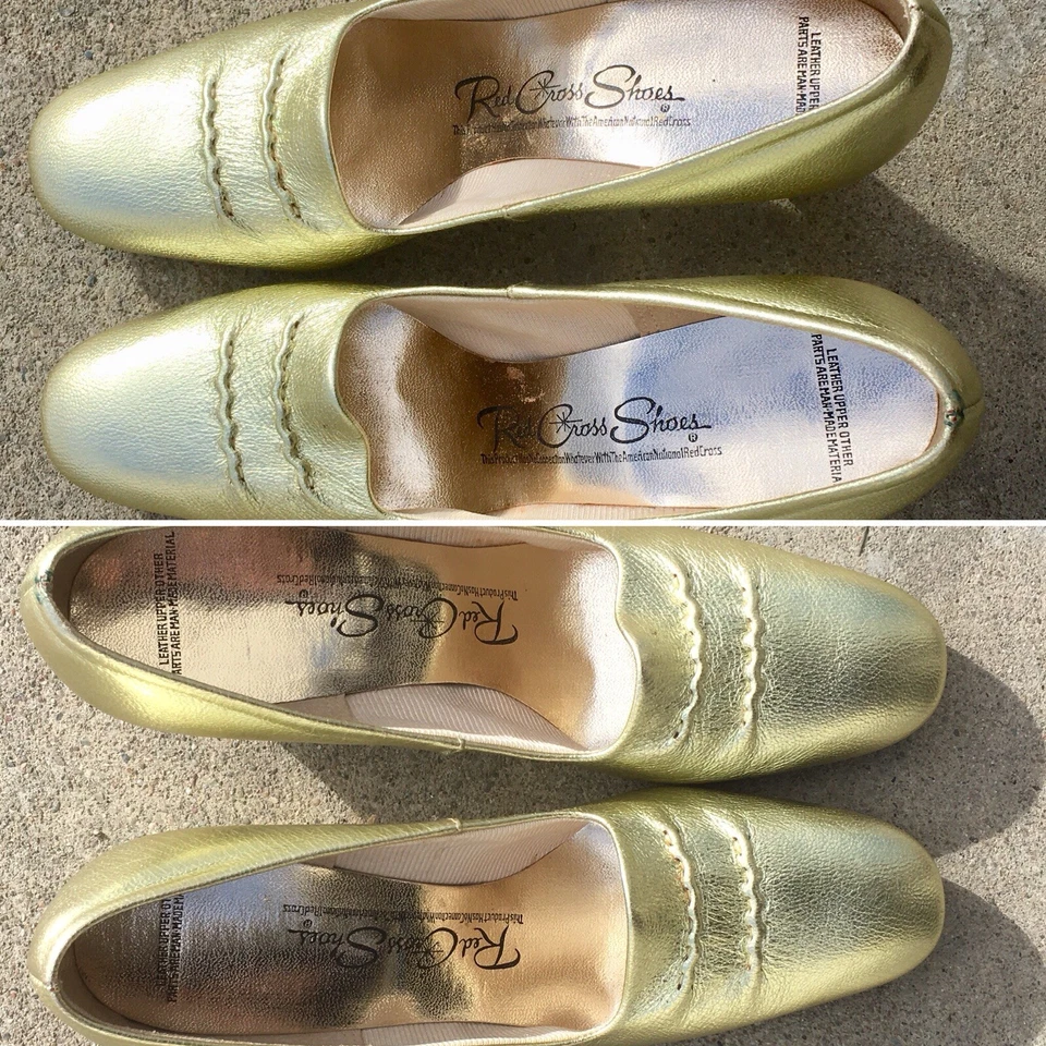 Zapatos Vintage Cruz Roja Cuero Dorado Superior Metálico Mod 6 1/2 A/AAA Foto 4 de 4