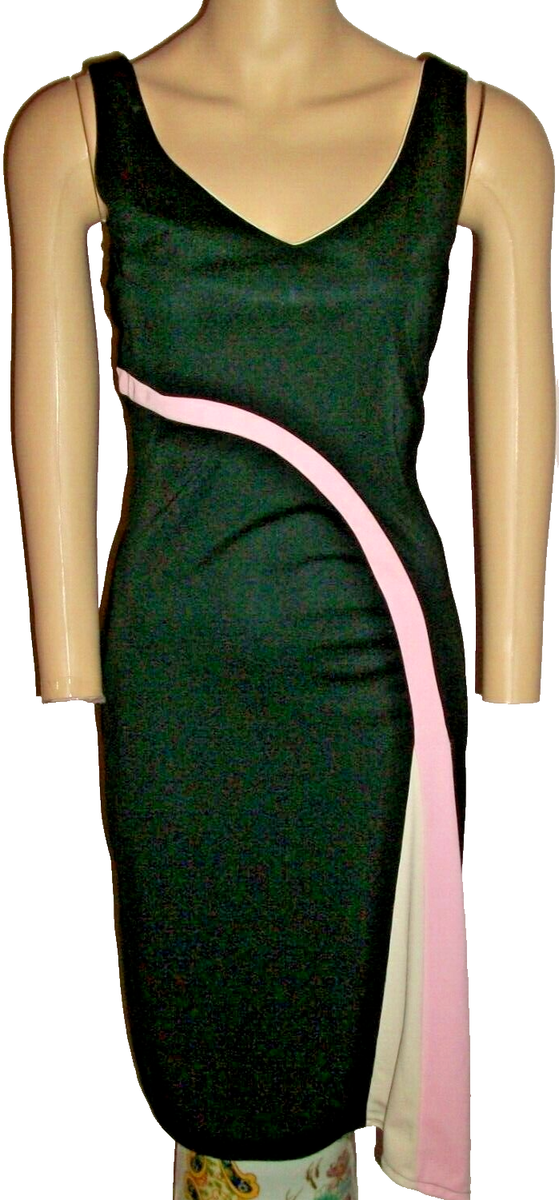 A-LIST BY WRAPPER MIDI DRESS BLACK SLINKY FITTED SIZE SMALL-PINK FLARE |  eBay