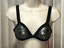 Juniors Hula Honey Bikini Swim Top XS Wide Strap Black Metallic Gold 101149