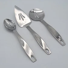 Oneida 18/8 Stainless Pierced Pie Cake Server, Serving Salad & Spoon, 3 Pc Lot