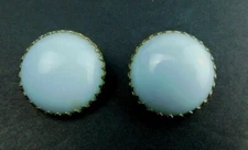 Earrings Signed Coro Mid Clip-On Mid Century Granny Chic Blue/Gold-Tone Round