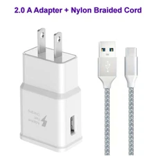 Adaptive Fast Charging Type C Cable + Wall/Travel Charger Adapter USB-C Cord 
