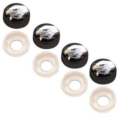 4 Chrome License Plate Screw Snap Caps – American Eagle Logo, With Retaining Washers