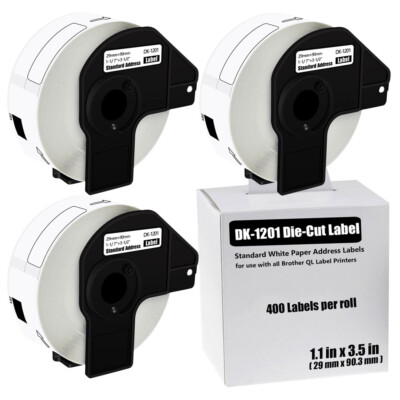 3Rolls 29mmx90mm Permanent Frame DK-1201 for Brother QL Address Label Printer