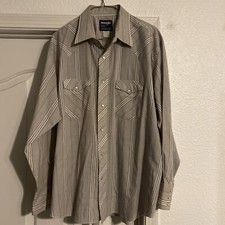 Vintage Wrangler X-long tails Mens 17 1/2-35 Cowboy Cut Stripe Pearl Snap Shirt