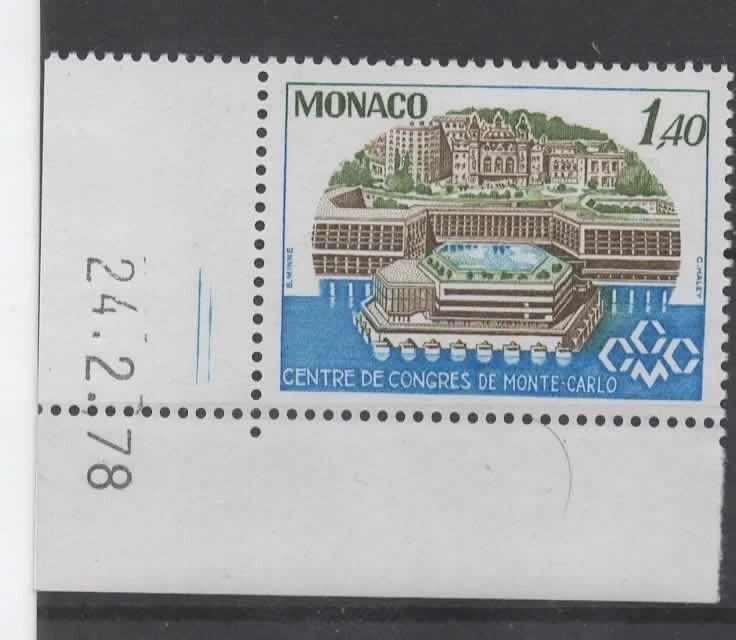 MONACO -- Timbre CdF et Coin daté 24.3.78 - 1 F40 Centre des Congrès - Photo 1/1
