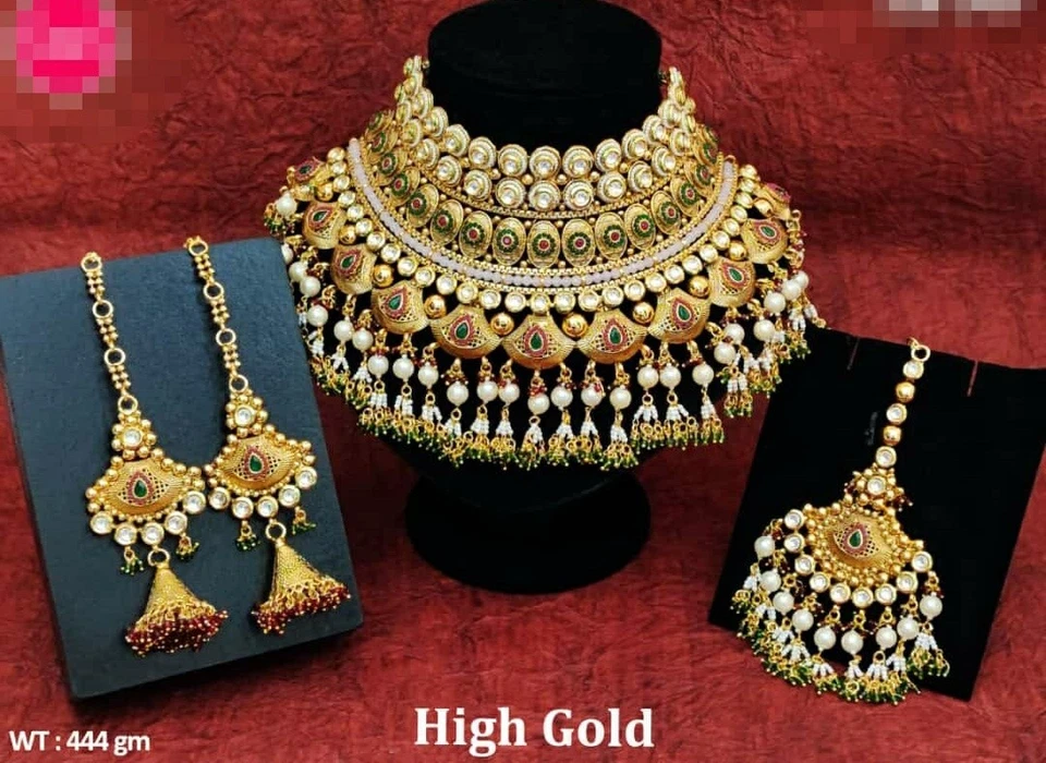 Juego de joyas collar de boda esmaltado nupcial indio estilo Bollywood chapado en oro Foto 2 de 4