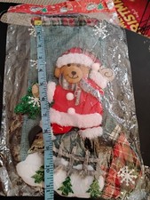 Linen SANTA BEAR Christmas Ornaments Christmas Gift Bag Gift STOCKING 12