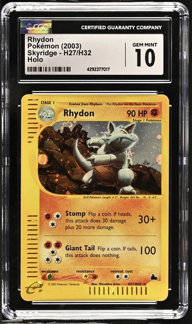 Rhydon Skyridge Holo Rare H27/H32 (2003) Pokemon CGC 10 SWIRL