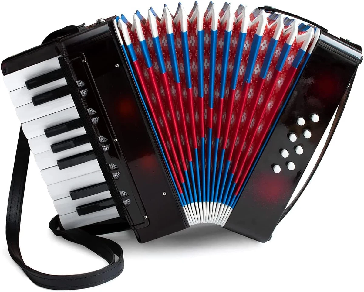Fisarmonica Bambino Rossa 2 Bassi – Per Bambini Dai 3 Anni, 7 Tasti, Con Cinghie E Passante, 0,7 Kg