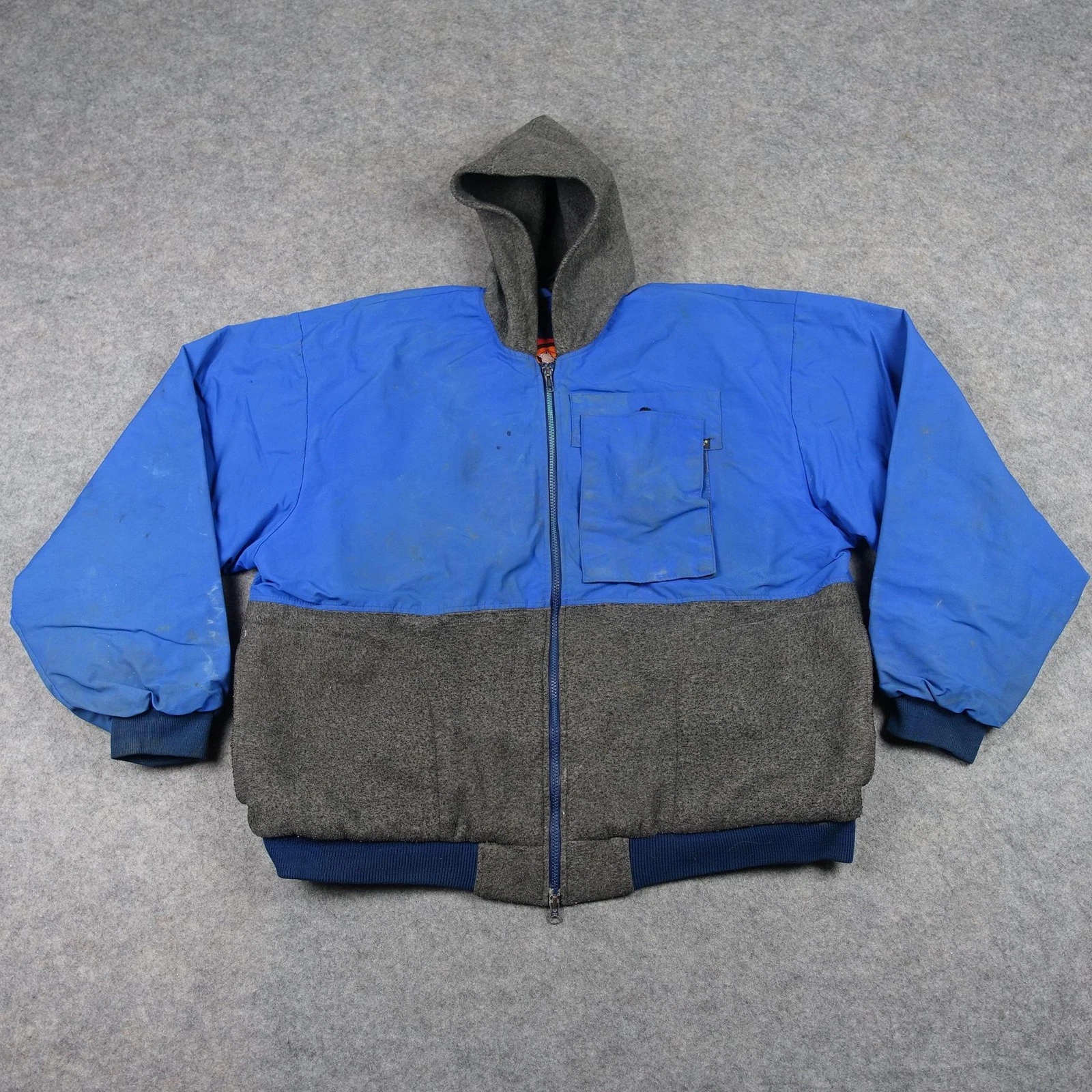 Stormy Seas Jacket Mens 2XL Blue Gray Hooded Bomber Fleece Lined Workwear USA