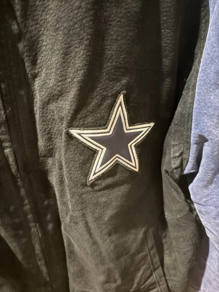 Vintage NFL Dallas Cowboys Suede Leather Blue Black Bomber Zip Up Jacket Large - Image 3 of 4