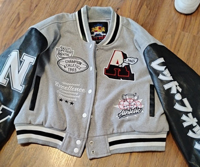 Red Fox Wool Blend Crop Varsity Patchwork Graphic Retro Y2k Jacket XL
