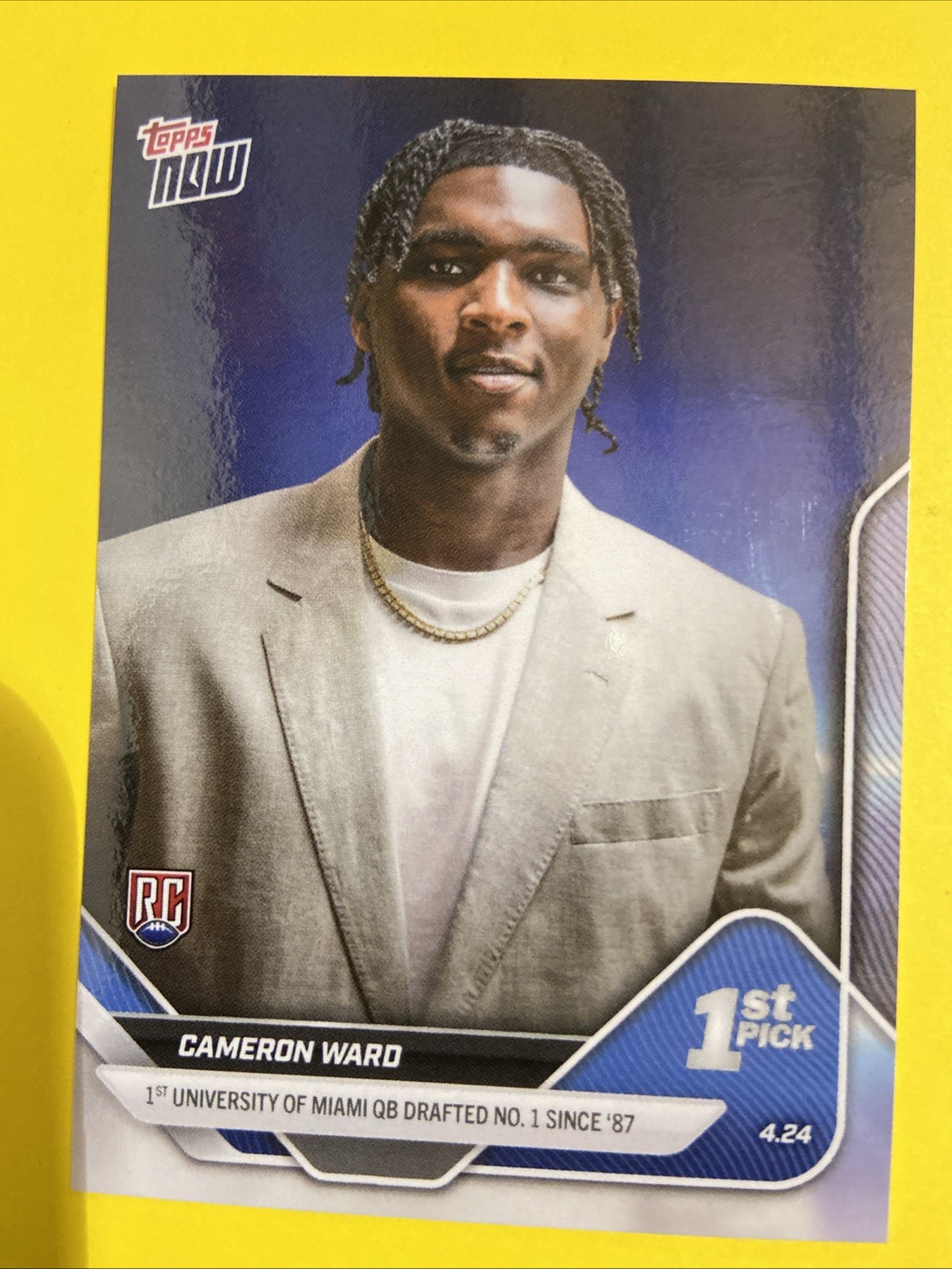 2025 Topps NOW RC CAMERON WARD #1 DRAFT PICK #D-1 Tennessee Titans ROOKIE MIAMI