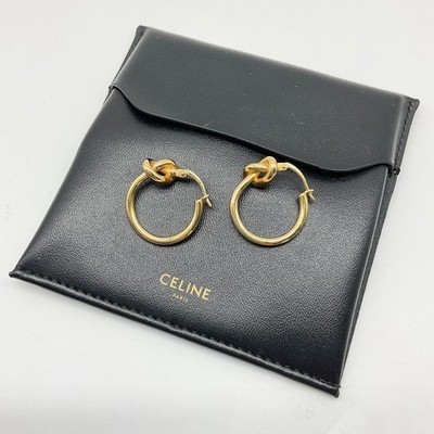 CELINE Knoten kleine Creolen Gold Ohrringe mit Etui schwarz gebraucht guter...