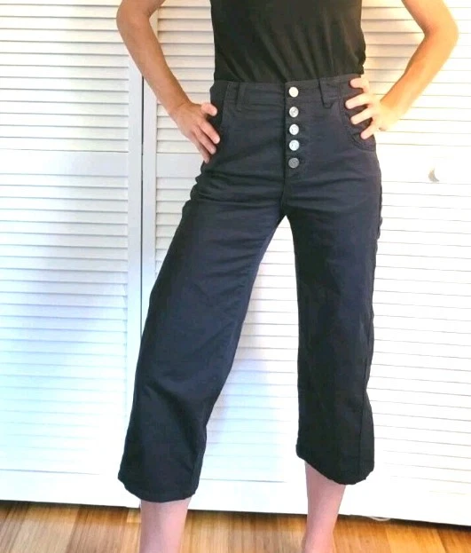 *Joie Cassidy Women's 8 Navy High Rise Button Front Cropped Pants New