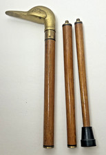 Vintage Wood 3 Segmented Cane with Brass Duck Head Handle 35" Walking Stick