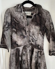 SAMANTHA SUNG SZ 8 (US 6), Cotton Fit & Flare Shirt Dress Snakeskin Print Office