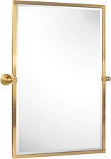 Brushed Gold Metal Framed Pivot Rectangle Bathroom Mirror Tilting
