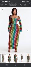 NWT FASHION NOVA SIA LONG SLEEVE MAXI MULTI COLOR DRESS SIZE MEDIUM