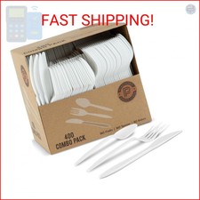 PLASTICPRO 400 Pack Disposable Plastic Utensils Assorted Colored Cutlery Combo S