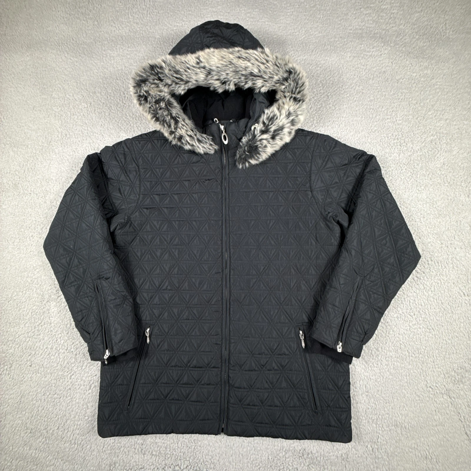 Obermeyer Jacket Women Large Claudia Quilted Faux Fur Hood Thermolite Ski Snow