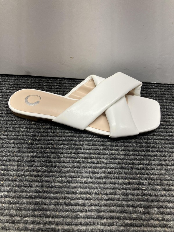 Journee Slide Sandal Women Size 7 White Crisscross Square Toe Padded Slip On