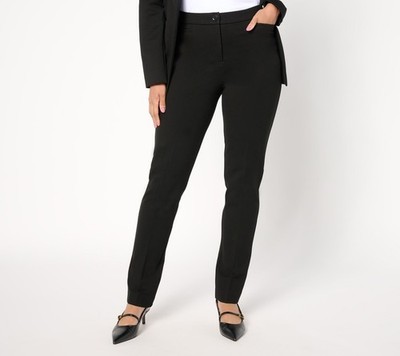 Susan Graver Women's Plus Sz Pants 1X Tailored by Smart Ponte Slim Black A655628